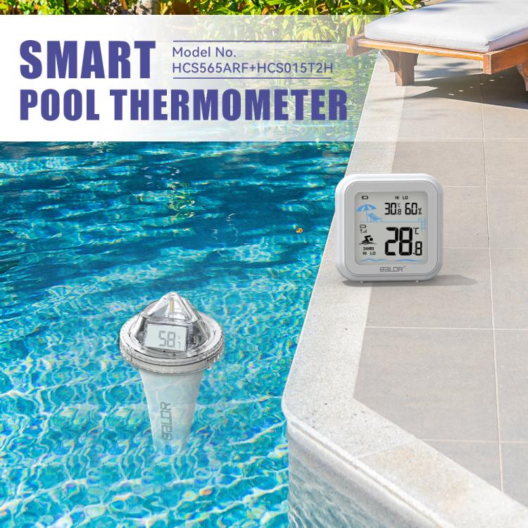 BALDR Wireless Floating Pool Thermometer With Indoor Receiver 360-Degree Triple Screen LCD Display Remote App Control, B0565T