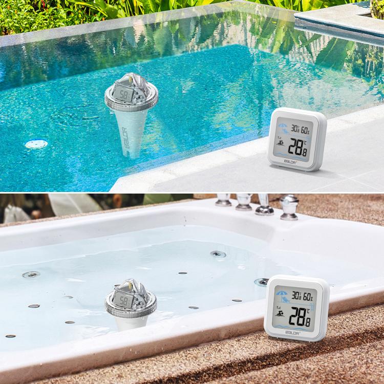 BALDR Wireless Floating Pool Thermometer With Indoor Receiver 360-Degree Triple Screen LCD Display Remote App Control, B0565T