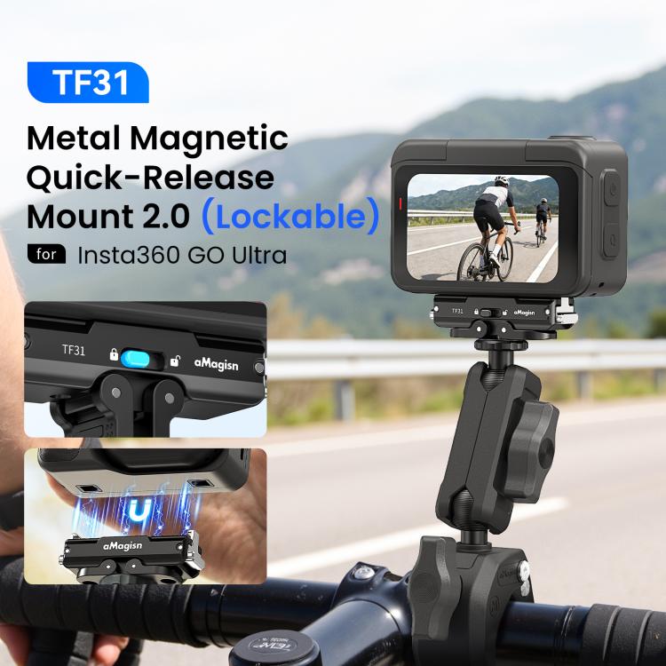aMagisn Metal Magnetic Quick Release Mount 2.0 Lockable Adapter – Magnetic, Aluminum Alloy, For Insta360 GO Ultra