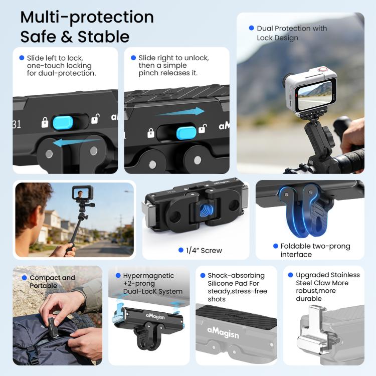 aMagisn Metal Magnetic Quick Release Mount 2.0 Lockable Adapter – Magnetic, Aluminum Alloy, For Insta360 GO Ultra