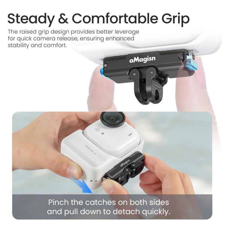 aMagisn Metal Magnetic Quick Release Mount 2.0 Lockable Adapter – Magnetic, Aluminum Alloy, For Insta360 GO Ultra