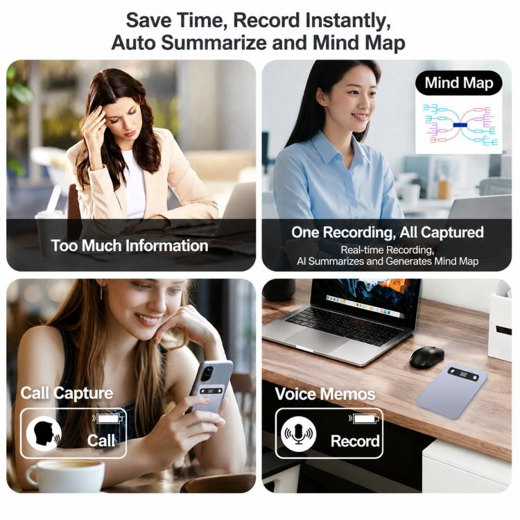 B86 Intelligent Noise-Reduction & Transcription Card-Shaped Voice Recorder, Bluetooth Magnetic AI Translator, 32GB, 64GB, No Memory Card – Magnetic, Bluetooth, Wireless Charging