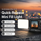 TELESIN Quick-Release Mini Vlog Fill Light, IPX5 Waterproof Magnetic LED Video Light With 3 Color Temps – Waterproof, Magnetic, TPU, For DJI Action 5 Pro/4/3 For DJI Action 5 Pro 4 3