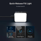 TELESIN Quick-Release Mini Vlog Fill Light, IPX5 Waterproof Magnetic LED Video Light With 3 Color Temps – Waterproof, Magnetic, TPU, For DJI Action 5 Pro/4/3