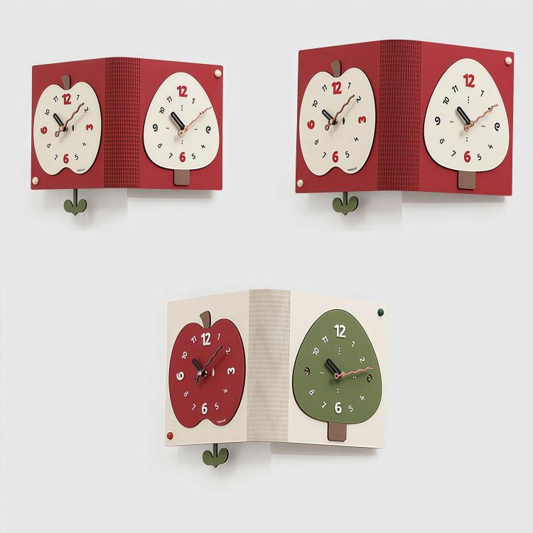 wozoom Living Room Minimalist Double-Sided Wall Clock Corner Decorative Clock, Red Medium, Red Large, Beige Large