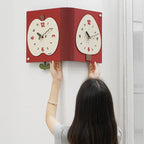 wozoom Living Room Minimalist Double-Sided Wall Clock Corner Decorative Clock, Red Medium, Red Large, Beige Large