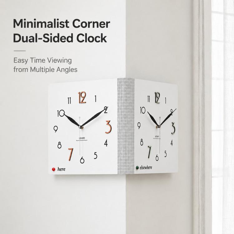 wozoom Double-Sided Corner Wall Clock Simple Decorative Clock For Living Room Corners, White Medium, White Large, Woodgrain Brown Medium, Woodgrain Brown Large – Durable Build, Easy to Use