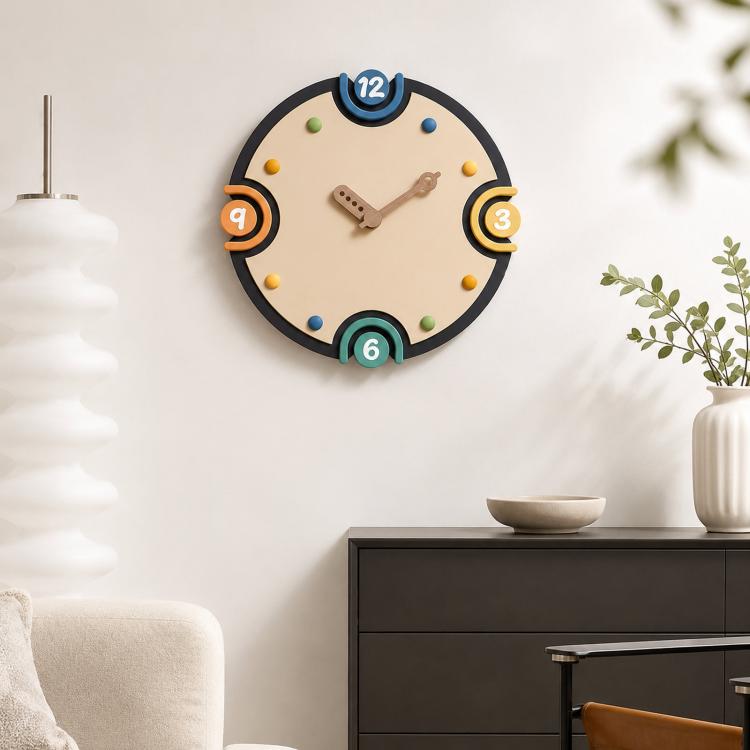 wozoom Modern Cream Style Wall Clock Colorful Wood Silent Non Ticking Decorative Clock Black