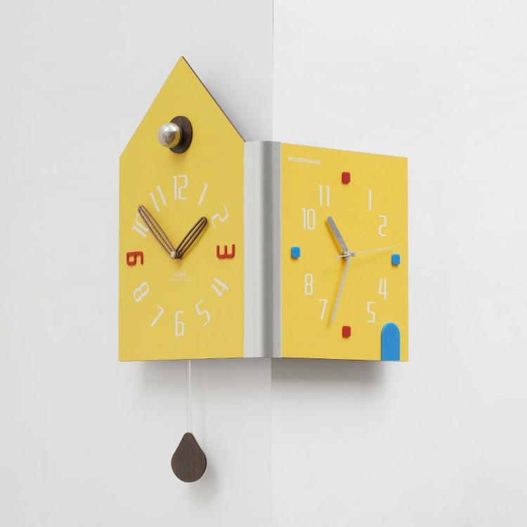 wozoom Modern Corner Double Sided Wall Clock Silent House Shaped Decorative Clock, Cream White Medium, Cream White Large, Yellow Medium, Yellow Large, White Medium, White Large – Durable Build, Easy to Use Yellow Medium