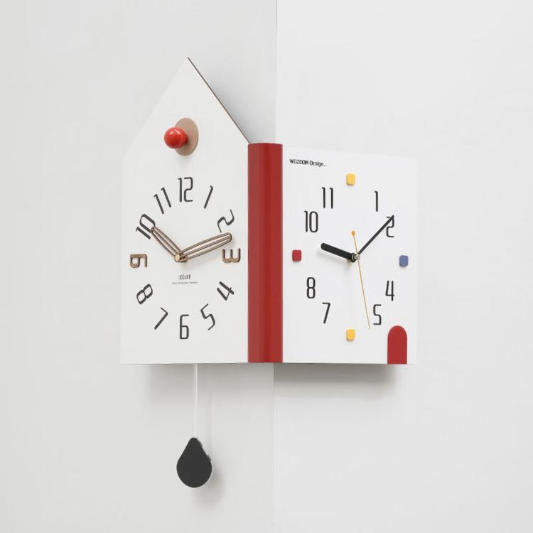 wozoom Modern Corner Double Sided Wall Clock Silent House Shaped Decorative Clock, Cream White Medium, Cream White Large, Yellow Medium, Yellow Large, White Medium, White Large – Durable Build, Easy to Use White Medium
