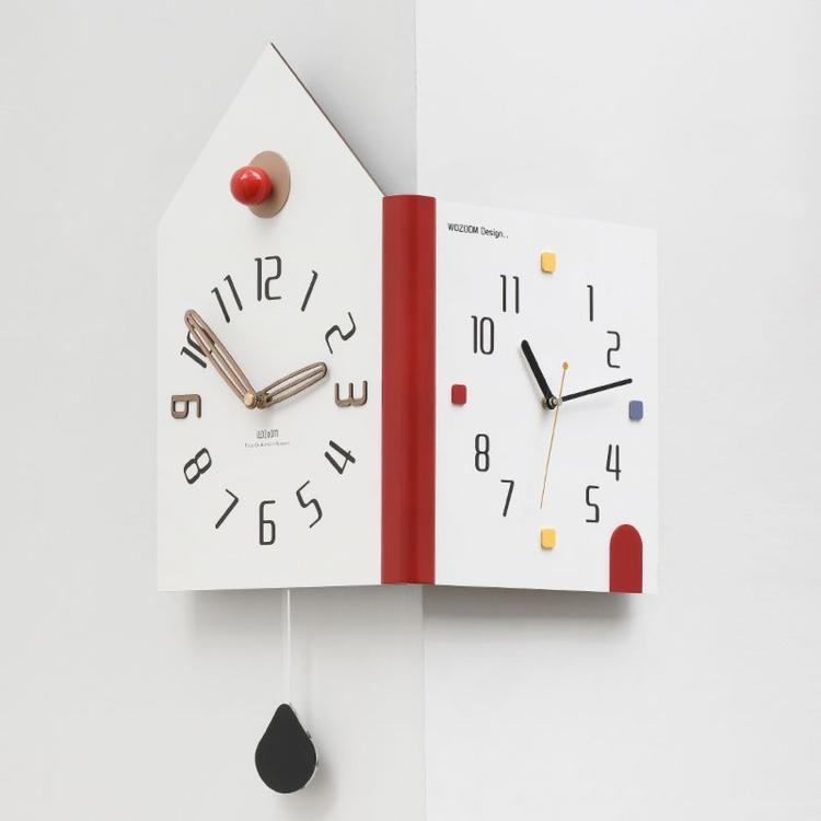 wozoom Modern Corner Double Sided Wall Clock Silent House Shaped Decorative Clock, Cream White Medium, Cream White Large, Yellow Medium, Yellow Large, White Medium, White Large – Durable Build, Easy to Use White Large