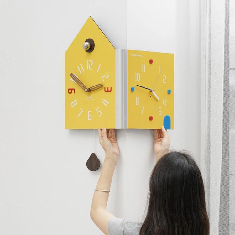 wozoom Modern Corner Double Sided Wall Clock Silent House Shaped Decorative Clock, Cream White Medium, Cream White Large, Yellow Medium, Yellow Large, White Medium, White Large