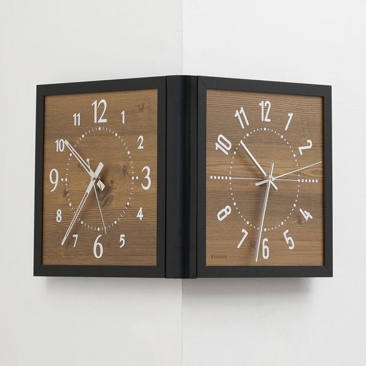 wozoom Double Sided Corner Wall Clock Living Room Vintage Wooden Quartz Clock, Brown Medium, Brown Large, White Medium, White Large – Aluminum Alloy Brown Large