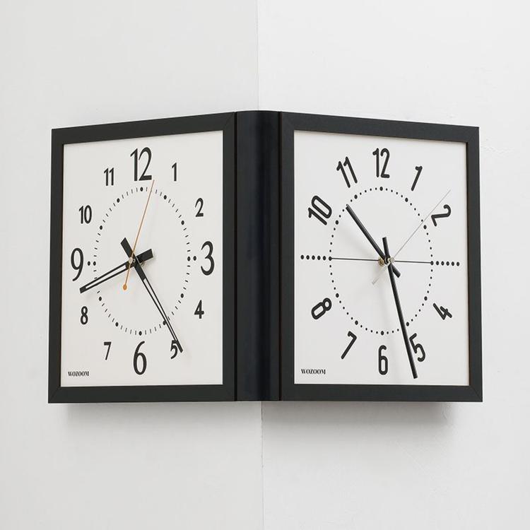 wozoom Double Sided Corner Wall Clock Living Room Vintage Wooden Quartz Clock, Brown Medium, Brown Large, White Medium, White Large – Aluminum Alloy White Large
