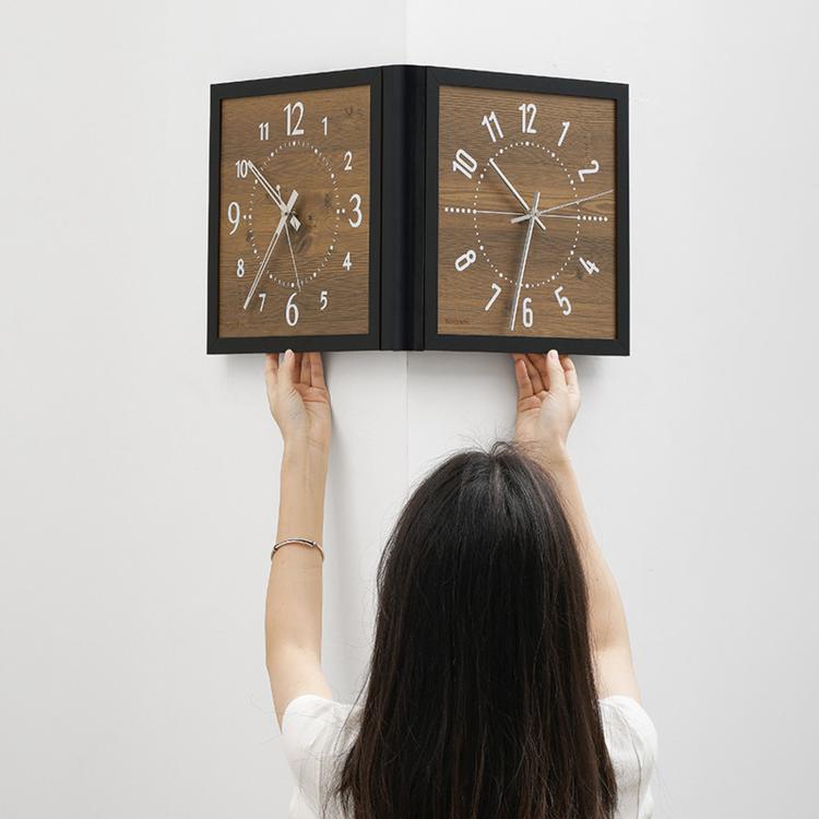 wozoom Double Sided Corner Wall Clock Living Room Vintage Wooden Quartz Clock, Brown Medium, Brown Large, White Medium, White Large – Aluminum Alloy