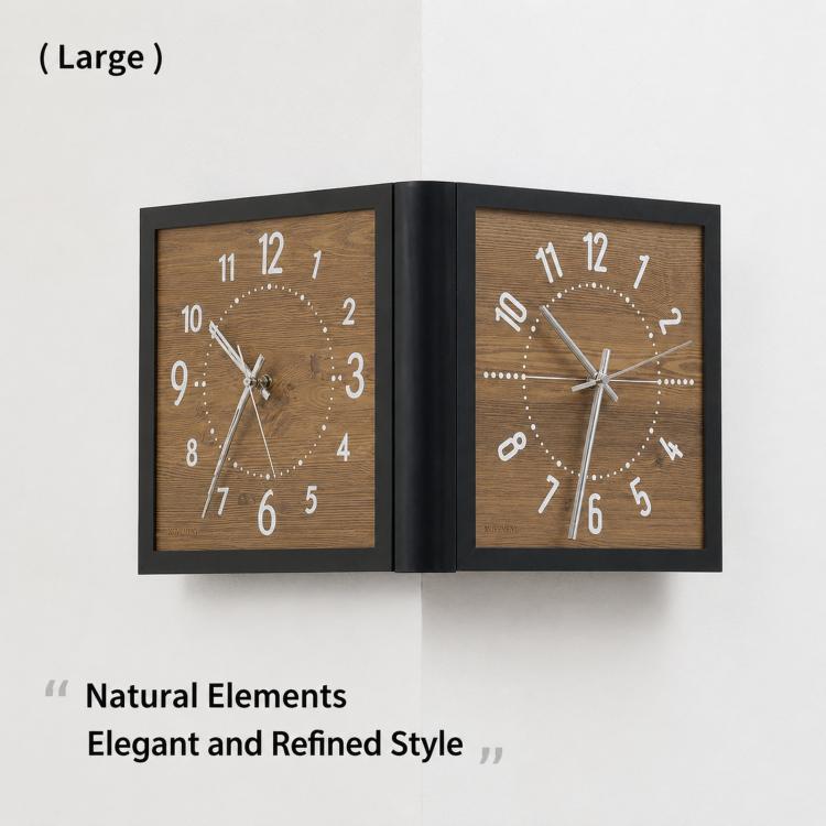 wozoom Double Sided Corner Wall Clock Living Room Vintage Wooden Quartz Clock, Brown Medium, Brown Large, White Medium, White Large – Aluminum Alloy