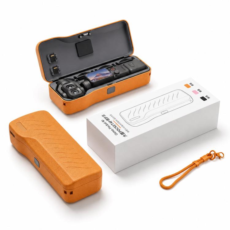 For DJI Pocket 4P Hard Shell Protective Storage Case Box With 3 Filter Slots, 2 SD Card Holders – Anti-Scratch, Lanyard Orange
