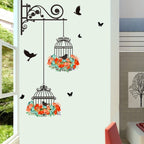 Birdcage Flower Flying Living Room Nursery Room Wall Stickers Vinyl Wall Decals Wall Sticker, Birdcage Flower Birdcage Flower