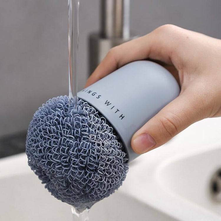 Polyester Cleaning Ball Household Handle Cleaning Brush Kitchen Short Handle Dishwashing Pot Brush, White, Blue, 4 Replacement Heads