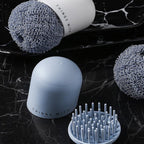 Polyester Cleaning Ball Household Handle Cleaning Brush Kitchen Short Handle Dishwashing Pot Brush, White, Blue, 4 Replacement Heads
