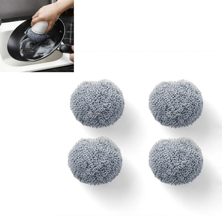 Polyester Cleaning Ball Household Handle Cleaning Brush Kitchen Short Handle Dishwashing Pot Brush, White, Blue, 4 Replacement Heads – Durable Build, Easy to Use 4 Replacement Heads