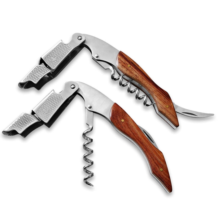2 PCS Wood Handle Professional Multifunction Double Steel Head Portable Screw Corkscrew Wine Bottle Opener, Corkscrew Bottle Opener Corkscrew Bottle Opener