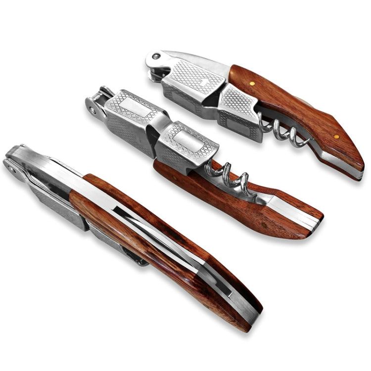 2 PCS Wood Handle Professional Multifunction Double Steel Head Portable Screw Corkscrew Wine Bottle Opener, Corkscrew Bottle Opener