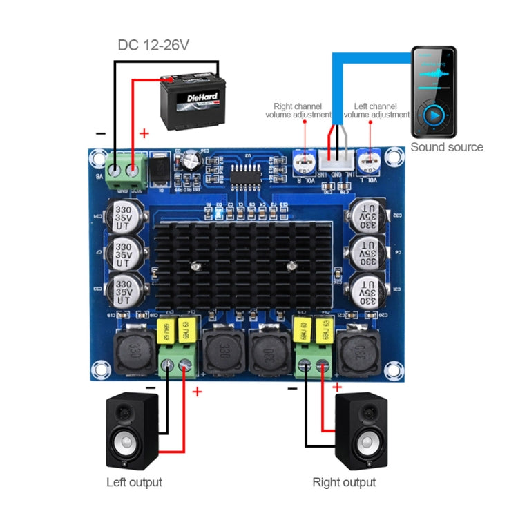 XH-M543 120W+120W Dual-channel Stereo High Power Digital TPA3116D2 Audio Power Amplifier Board, 120W+120W Dual-channel Audio Amplifier