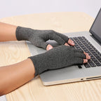 A Pair Sports Breathable Health Care Half Finger Gloves Rehabilitation Training Arthritis Pressure Gloves, Gray S, Black Fiber S, Hemp Gray Dispensing S, Gray M, Black Fiber M, Hemp Gray Dispensing M, Gray L, Black Fiber L, Hemp Gray Dispensing L