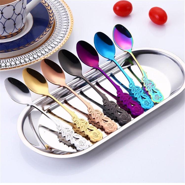 Small Mini Stainless Steel Rose Flower Coffee Spoon Strring Spoon Teaspoon Tea Spoon Dessert Spoon Long Handle Tableware – Durable Build, Easy to Use