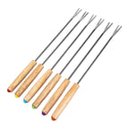 Stainless Steel Wooden Handle Chocolate Fork Hot Pot Forks Cheese Fruit Dessert Fork Fondue Melting Skewer Kitchen Tools, Random Color Delivery Default Title