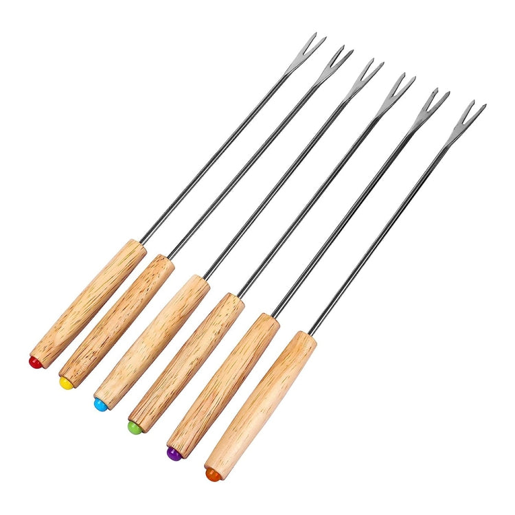 Stainless Steel Wooden Handle Chocolate Fork Hot Pot Forks Cheese Fruit Dessert Fork Fondue Melting Skewer Kitchen Tools, Random Color Delivery Default Title