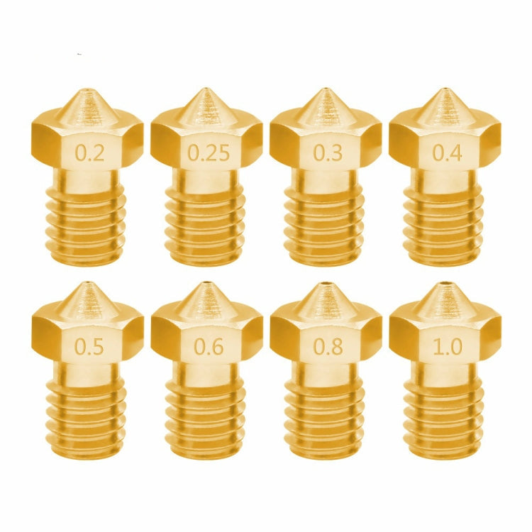 8 PCS Bugatti 3D Printer Accessories E3D-V5 V6 Nozzle M6 Thread Consumables Hot Nozzle, 1.75/0.3mm, 1.75/0.35mm, 1.75/0.4mm, 1.75/0.5mm, 1.75/0.6mm, 3/0.2mm, 3/0.3mm, 3/0.4mm, 3/0.8mm, 3/1.0mm, 3/0.25mm 1.75 0.2mm