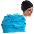 Women Earmuffs Pleated Cloth Swimming Cap, Women Swimming Cap (Lake Blue), Women Swimming Cap (Purple), Women Swimming Cap (Rose) Women Swimming Cap (Lake Blue) Lake Blue
