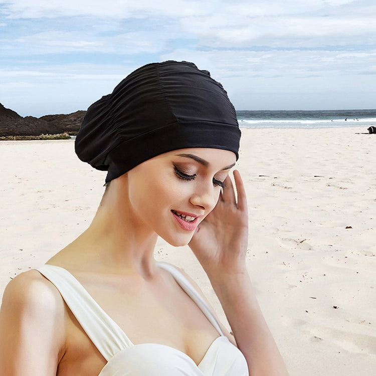 Women Earmuffs Pleated Cloth Swimming Cap, Women Swimming Cap (Lake Blue), Women Swimming Cap (Purple), Women Swimming Cap (Rose)