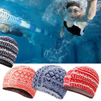 Comfortable Cloth Swimming Cap for Men and Women, Cloth Swimming Cap(Red Strip-12)