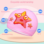 Children Waterproof Hair Care PU Coated Cute Frog Pattern Swimming Cap, Frog (Blue), Frog (Pink), Frog (Orange), Frog (Lack Blue)