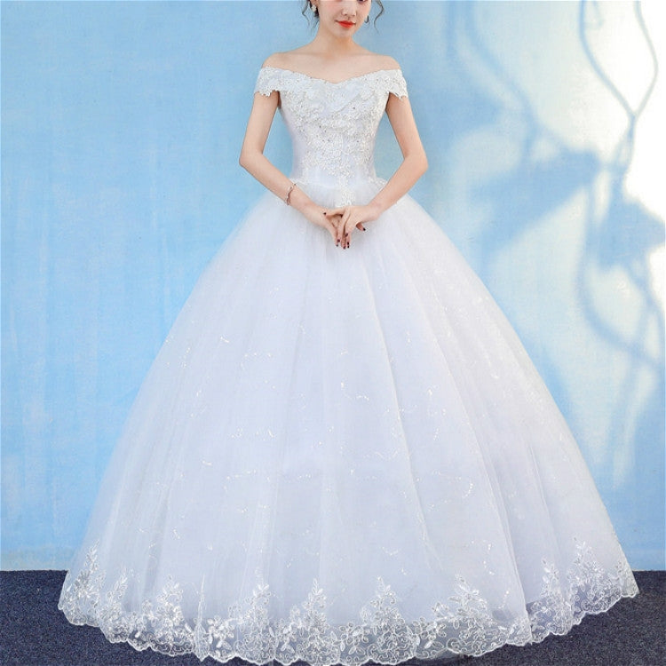 Retro Elegant Off Shoulder LaceThin Court Neat Princess Wedding Dress, S, M, L, XL, XXL, XXXL S