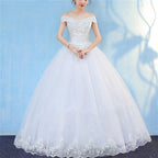 Retro Elegant Off Shoulder LaceThin Court Neat Princess Wedding Dress, S, M, L, XL, XXL, XXXL S