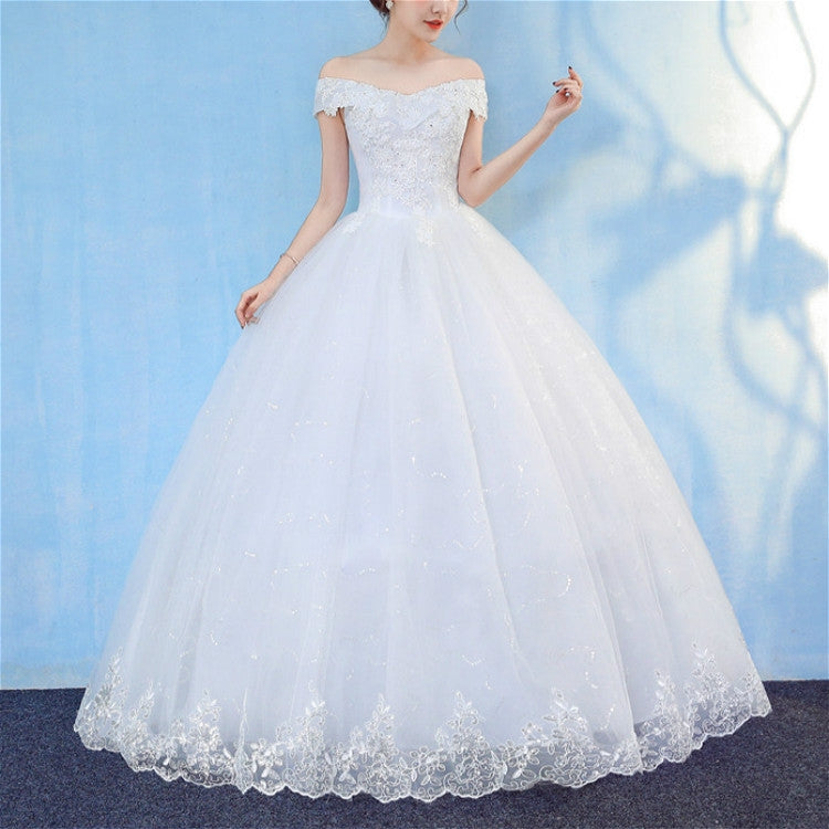 Retro Elegant Off Shoulder LaceThin Court Neat Princess Wedding Dress, S, M, L, XL, XXL, XXXL
