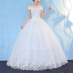 Retro Elegant Off Shoulder LaceThin Court Neat Princess Wedding Dress, S, M, L, XL, XXL, XXXL