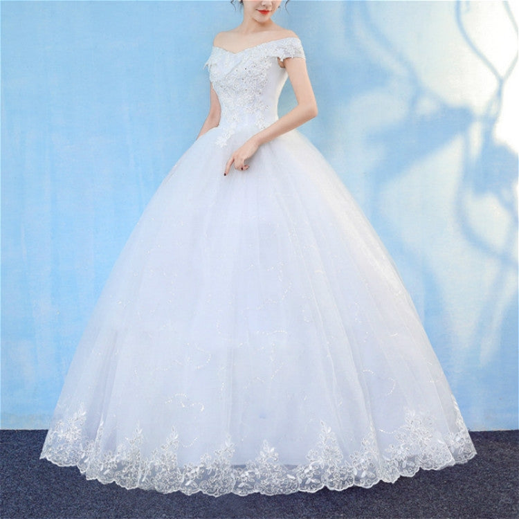 Retro Elegant Off Shoulder LaceThin Court Neat Princess Wedding Dress, S, M, L, XL, XXL, XXXL