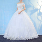 Retro Elegant Off Shoulder LaceThin Court Neat Princess Wedding Dress, S, M, L, XL, XXL, XXXL