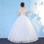 Retro Elegant Off Shoulder LaceThin Court Neat Princess Wedding Dress, S, M, L, XL, XXL, XXXL