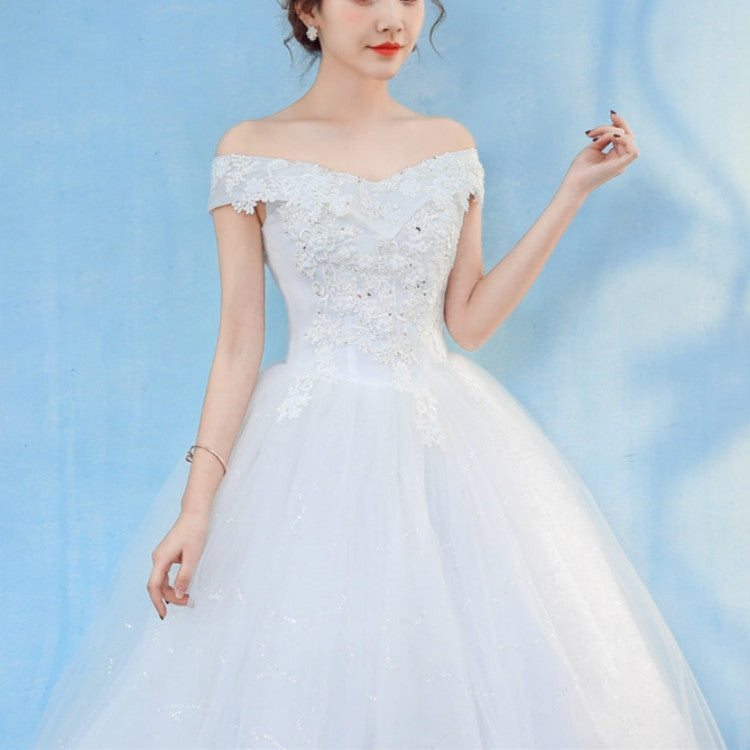 Retro Elegant Off Shoulder LaceThin Court Neat Princess Wedding Dress, S, M, L, XL, XXL, XXXL