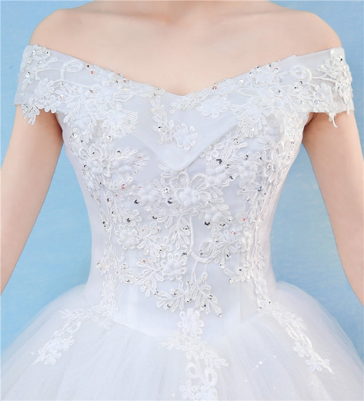 Retro Elegant Off Shoulder LaceThin Court Neat Princess Wedding Dress, S, M, L, XL, XXL, XXXL
