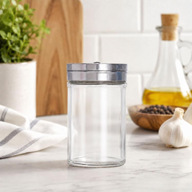 Stainless Steel Lid Glass Seasoning Jar Kitchen Supplies, Transparent Transparent
