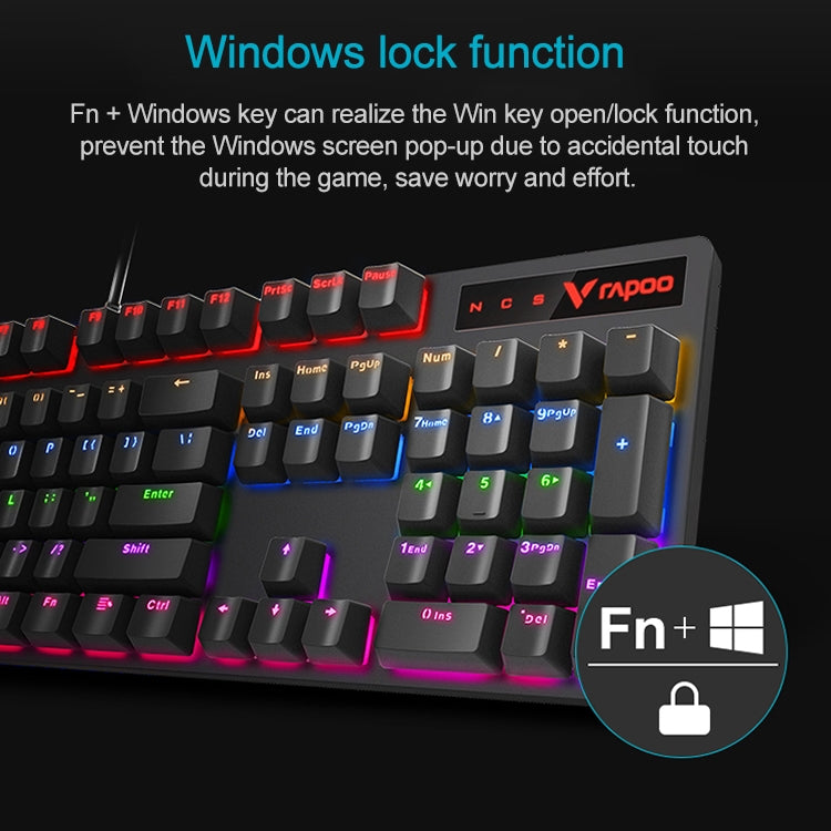Rapoo V500 PRO Mixed Light 104 Keys Desktop Laptop Computer Game Esports Office Home Typing Wired Mechanical Keyboard, Black Shaft, Green Shaft, Tea Shaft, Red Shaft – Aluminum Alloy