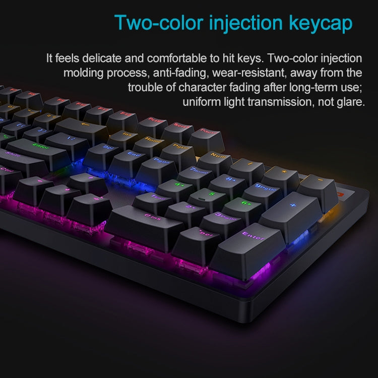 Rapoo V500 PRO Mixed Light 104 Keys Desktop Laptop Computer Game Esports Office Home Typing Wired Mechanical Keyboard, Black Shaft, Green Shaft, Tea Shaft, Red Shaft – Aluminum Alloy