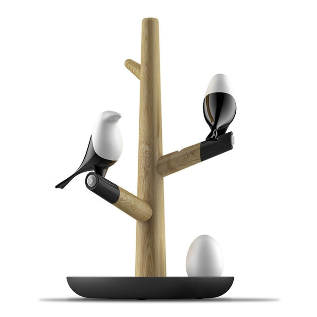 Lucky Bird LED Night Table Lamp Wood Base Intelligent Motion Sensor Living Room Bedroom Desk Light, 2 Birds 1 Egg, 2 Birds 2 Eggs 2 Birds 1 Egg
